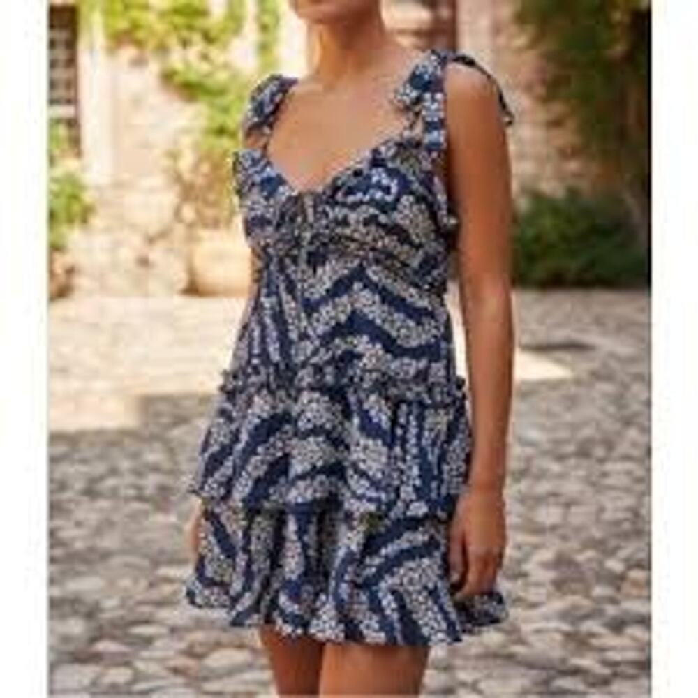 Patrons of Peace Mini Dress, Floral Ruffled Sleeveless Summer Vacation Sz M New - Picture 1 of 12